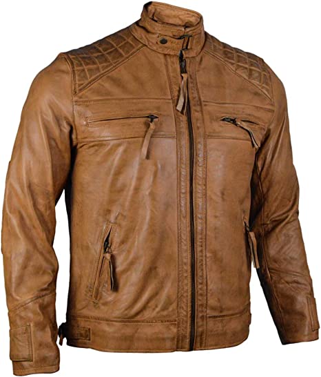 Mens Classic Diamond Fashion Leather Jacket