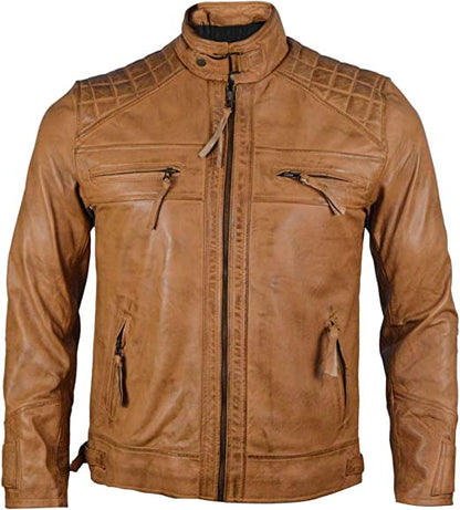 Mens Classic Diamond Fashion Leather Jacket