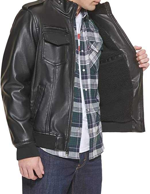 Men's Black Leather Aviator Bomber Jacket