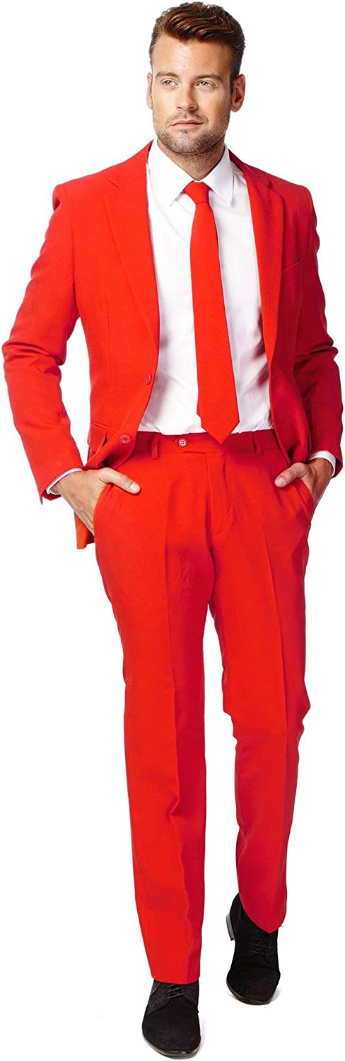 Mens Slim Fit Red Two Piece Party Suit