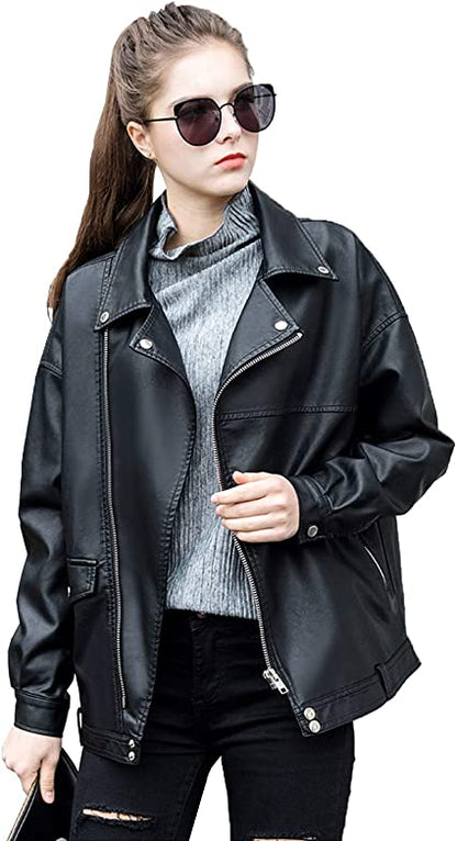 Women's Faux Leather Black Motorcycle Jacket