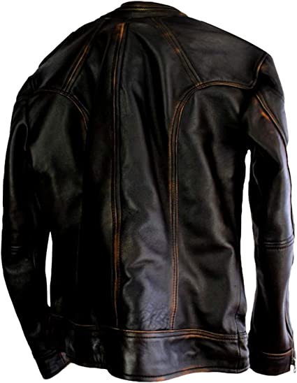 Mens Biker Distressed Genuine Leather Jacket