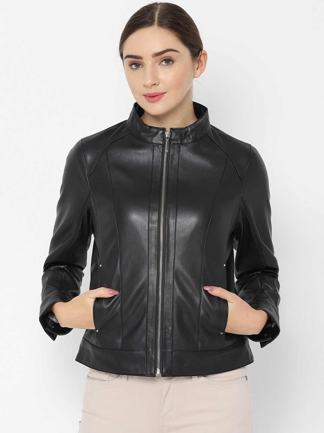 Black Genuine Leather womens Jacket