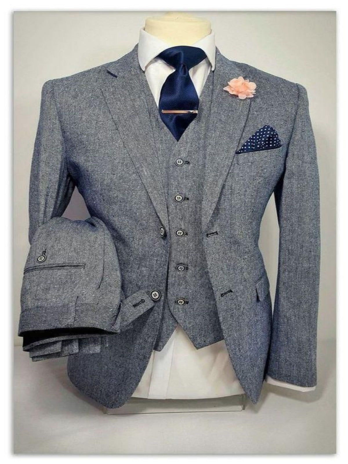 Three Piece Gangster Style Mens Grey Suit