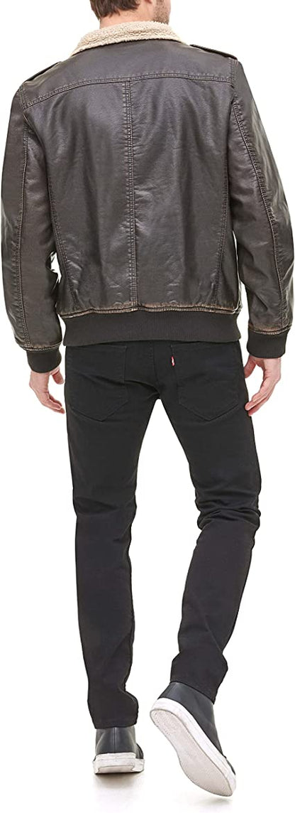 Men's Faux Leather Sherpa Aviator Bomber Jacket