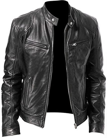 Mens Slim Fit Cafe Racer Black Real Leather Jacket