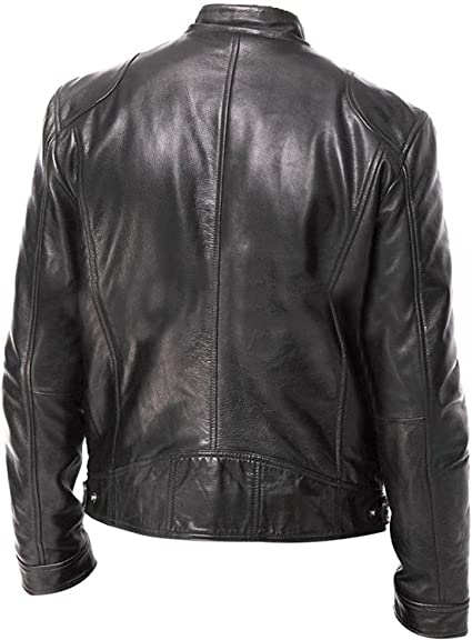 Mens Slim Fit Cafe Racer Black Real Leather Jacket