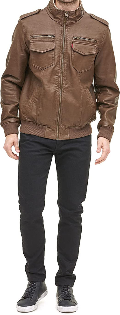 Men's Earth Leather Sherpa Aviator Bomber Jacket