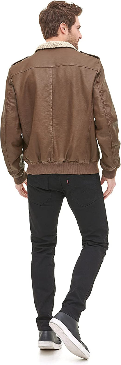 Men's Earth Leather Sherpa Aviator Bomber Jacket