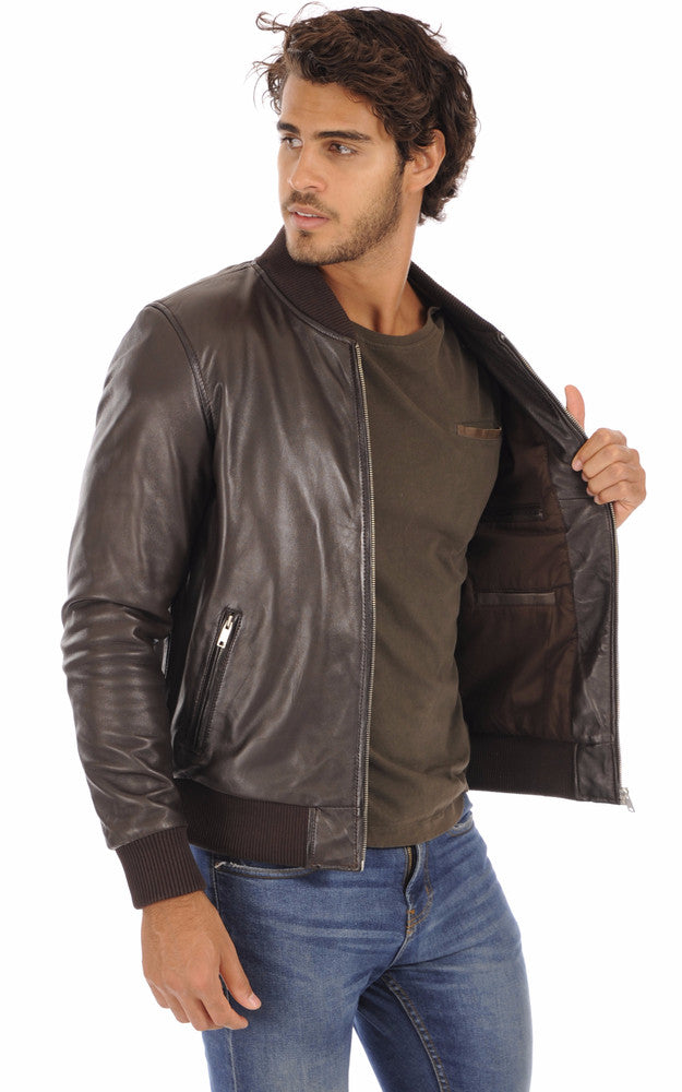 Men's Dark Brown Vintage Bomber Leather Jacket