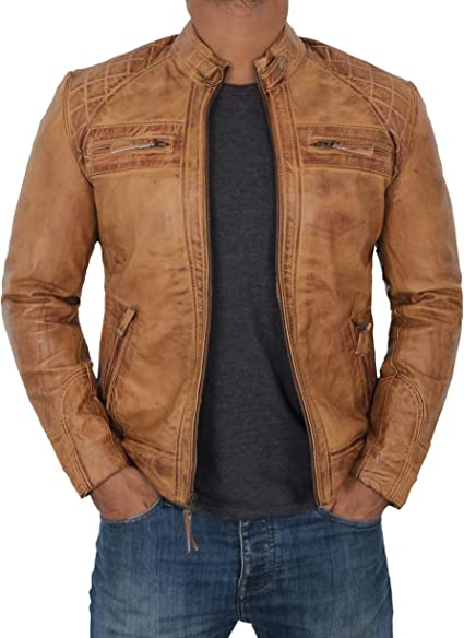 Mens Cafe Racer Motorcycle Real Leather Brown Jacket