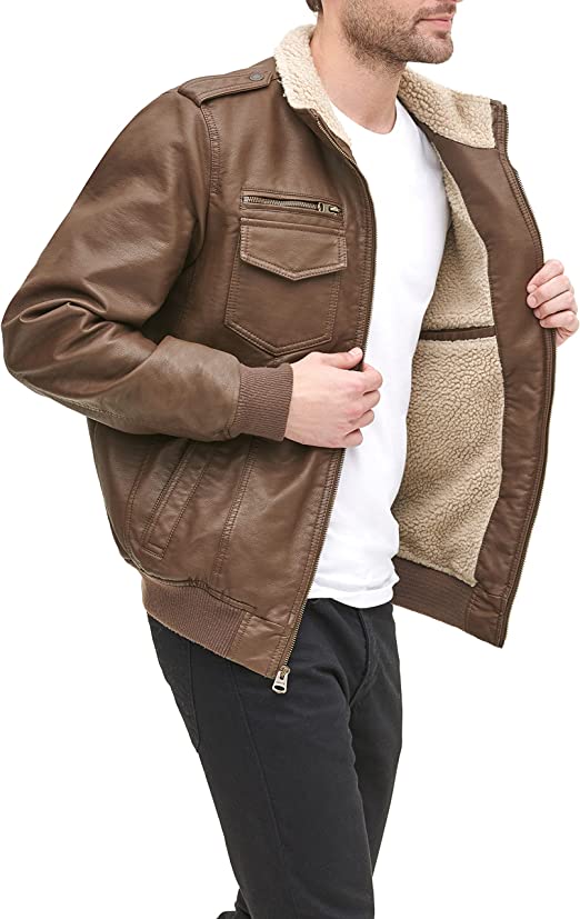 Men's Earth Leather Sherpa Aviator Bomber Jacket