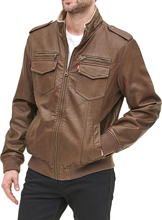 Men's Earth Leather Sherpa Aviator Bomber Jacket