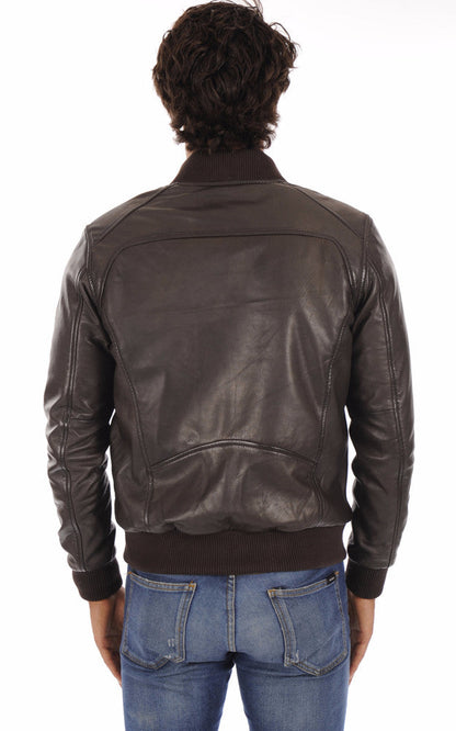 Men's Dark Brown Vintage Bomber Leather Jacket