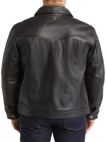 Black Mens Leather Trucker Jacket