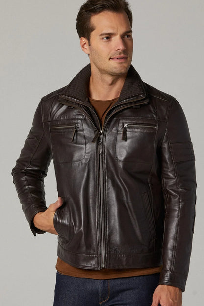 Dark Brown Men’s Leather Jacket - Frozva