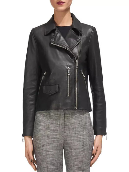 Black Womens Agnes Leather Moto Jacket