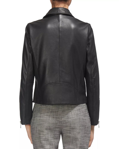 Black Womens Agnes Leather Moto Jacket