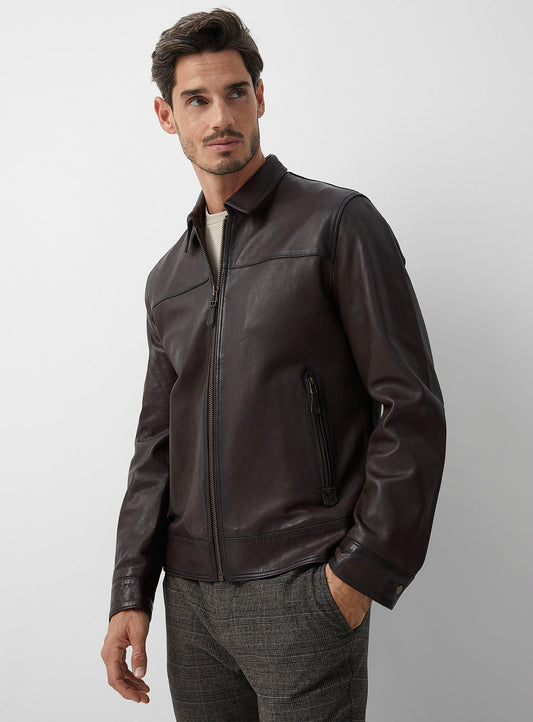 Heavy Leather Brown Biker Jacket for Men - Frozva