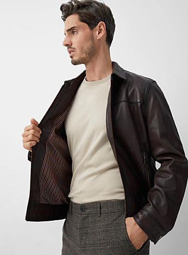 Heavy Leather Brown Biker Jacket for Men - Frozva