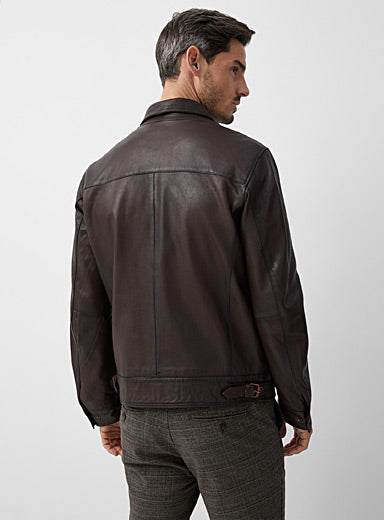 Heavy Leather Brown Biker Jacket for Men - Frozva