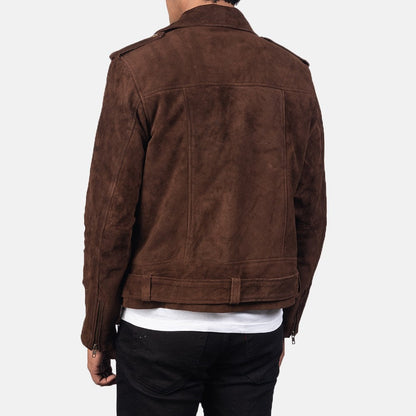 Mocha Brown Suede Biker Jacket For Men