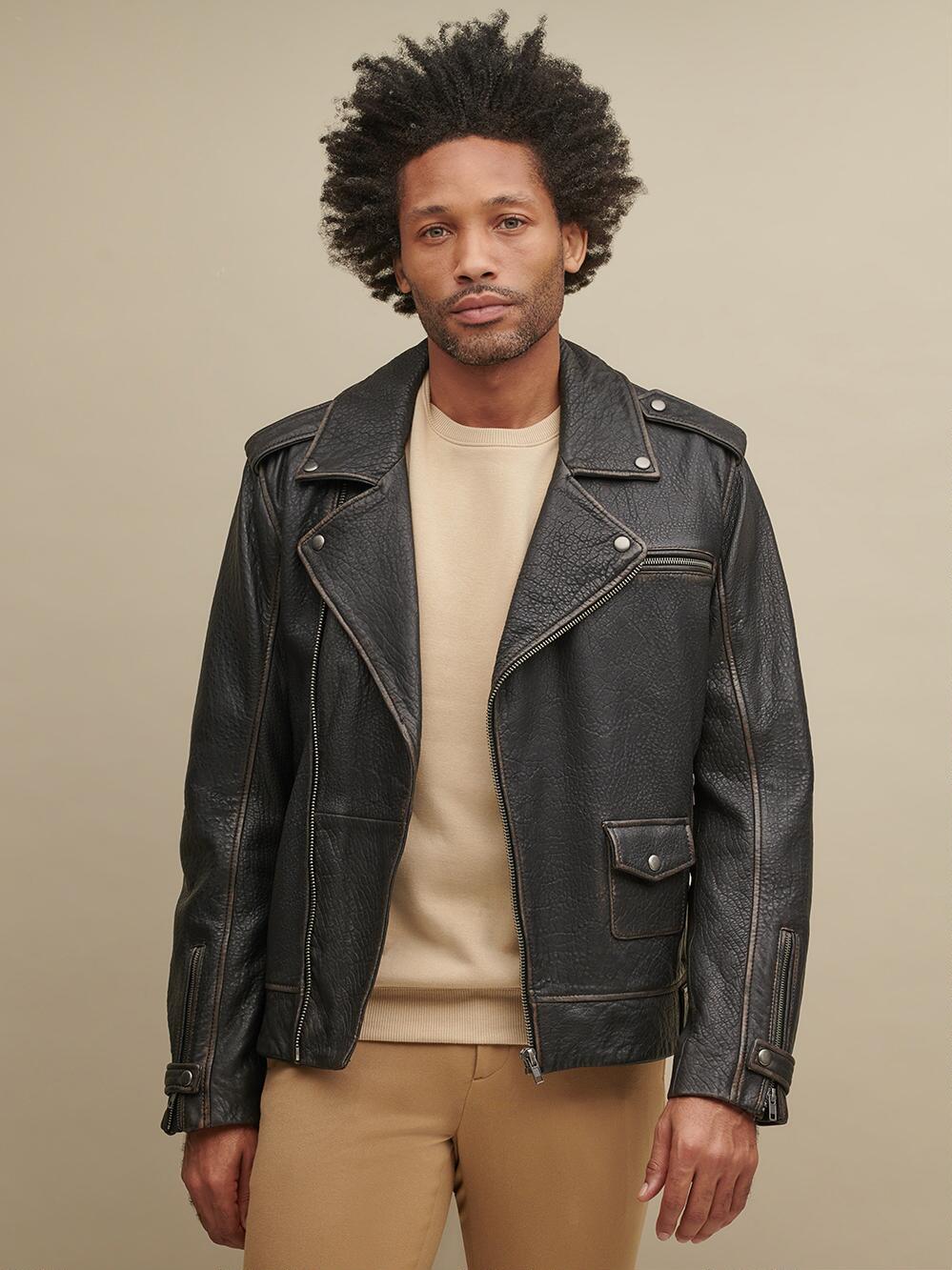 Asymmetrical Men’s Black Leather Jacket