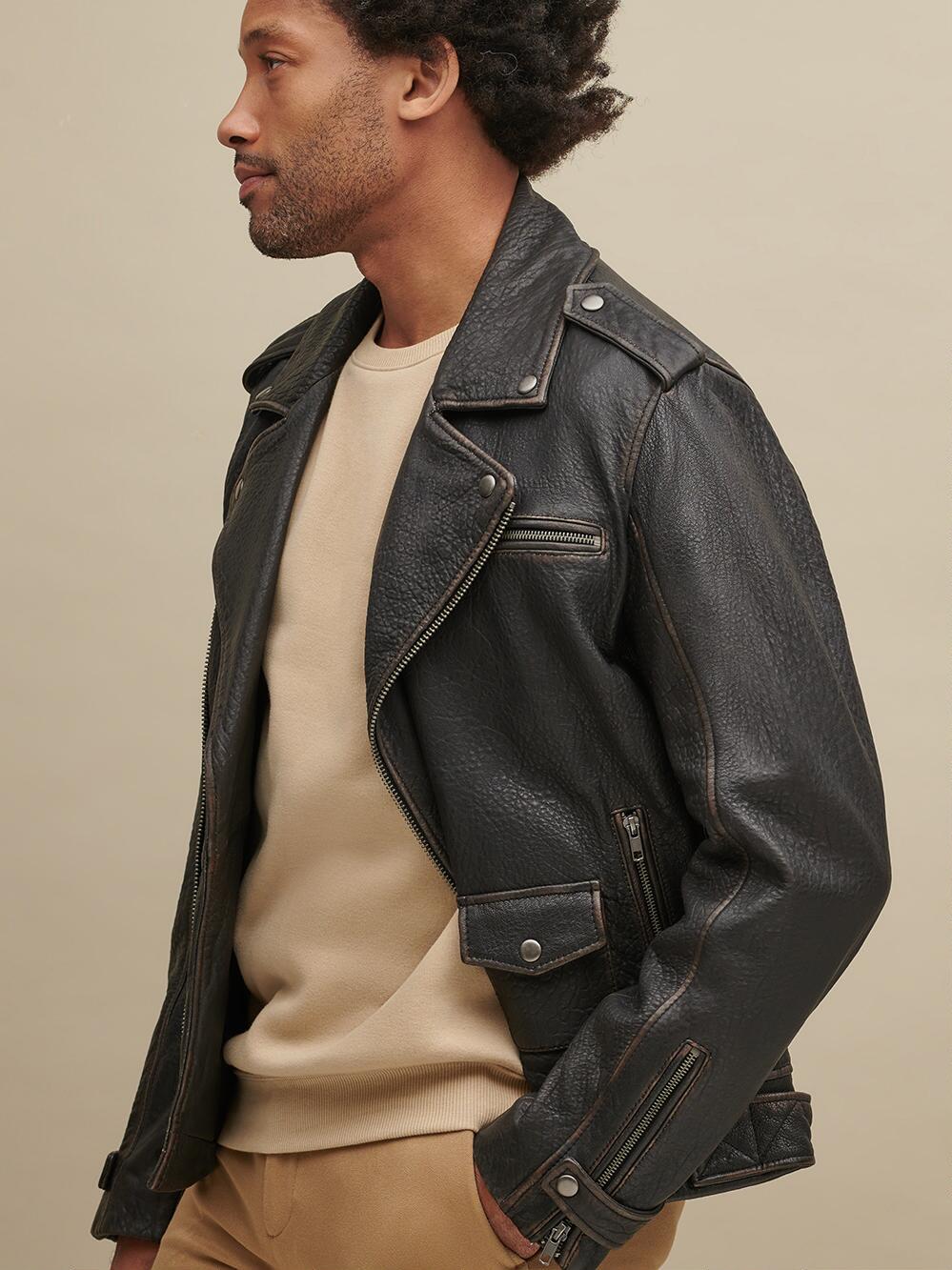 Asymmetrical Men’s Black Leather Jacket