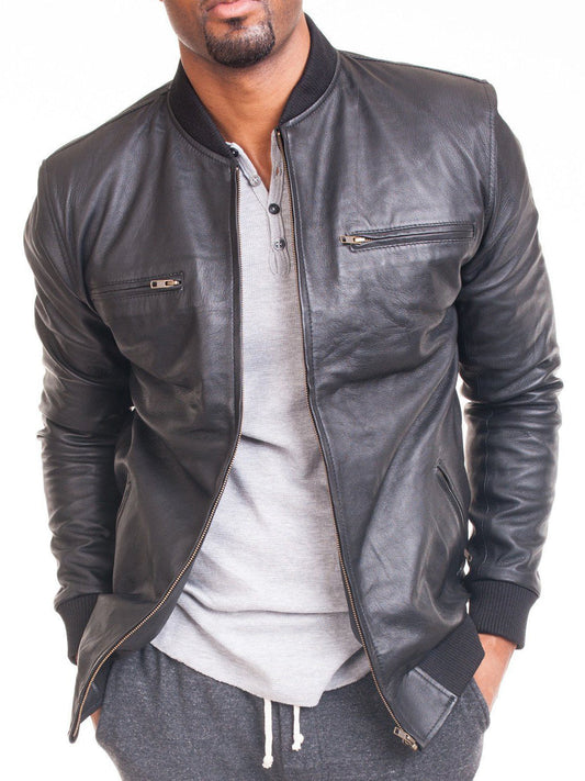 LAMBSKIN LEATHER BOMBER JACKET