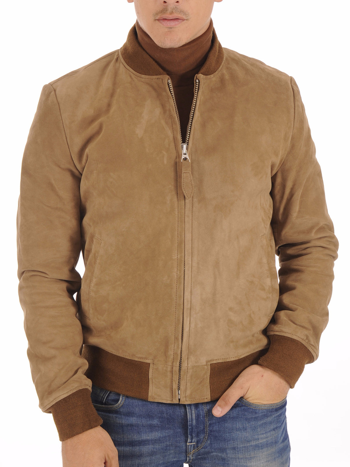 Dark Beige Goatskin Suede Leather Jacket