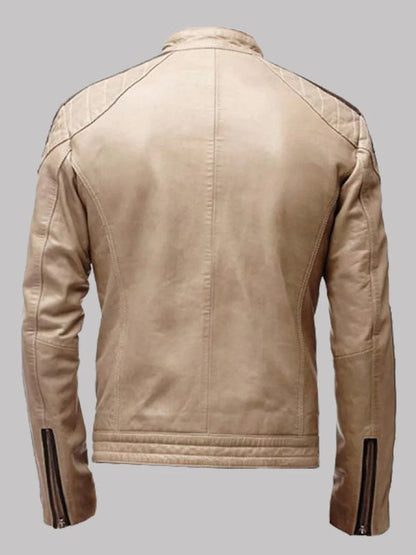 Beige Leather Moto Jacket