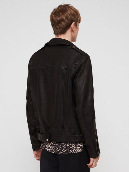 Mens Belted Biker Black Jacket - Frozva