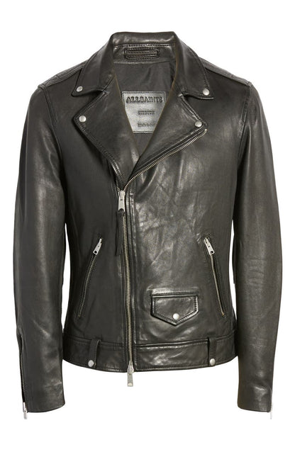 Mens Black Biker leather Asymmetrical Leather Jacket