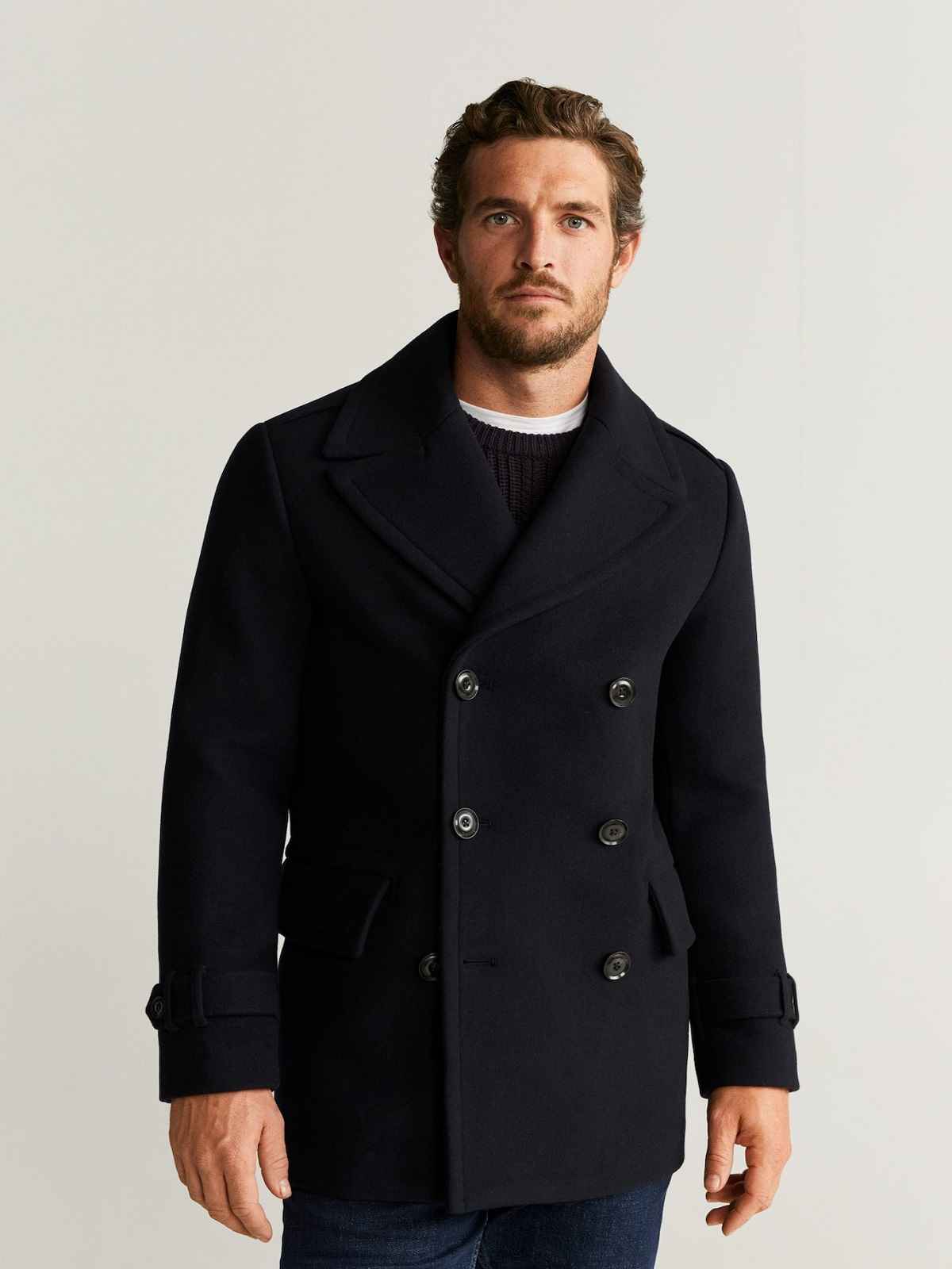 Men Black Double Breasted Wool Coat - Frozva.com