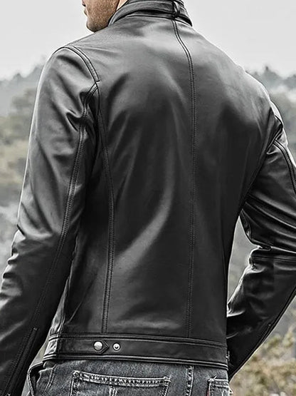 Black Leather Fashion Biker Jacket For Mens