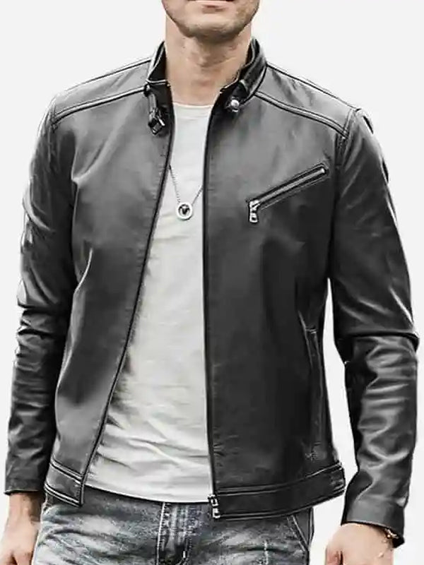 Black Leather Fashion Biker Jacket For Mens