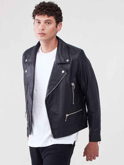 Men Black LeathBlack Leather Biker Jacket For Men - Frozva.com