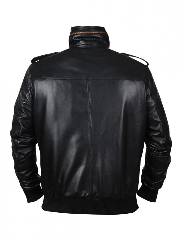 Men Black Leather Biker Distressed Jacket