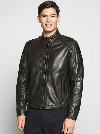 Black Leather Cafe Racer Motorcycle Jacket