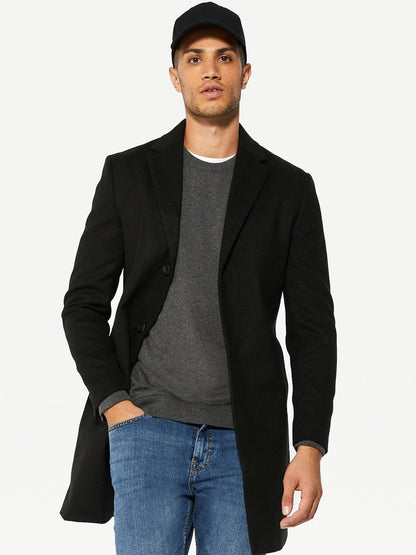 Mens Black Long Wool Coat