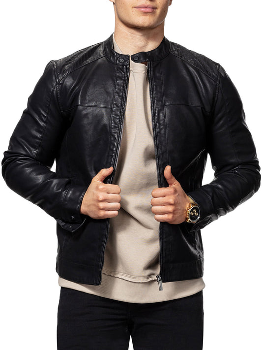 Black Men's Bike Racer Leather Jacket