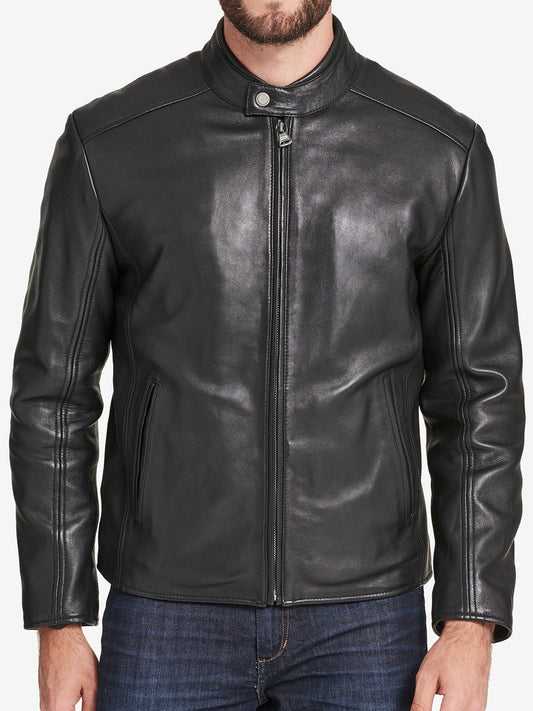 Black Mens Biker Racer Real Leather Jacket