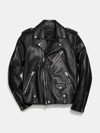 Asymmetrical Mens Black Motorcycle Jacket - Frozva