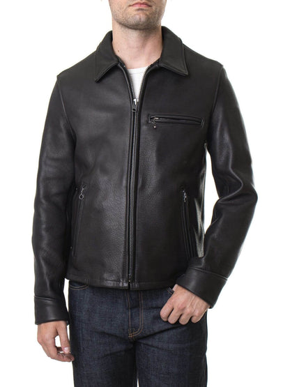 Mens Black Quilted Leather Cafe Racer Jacket