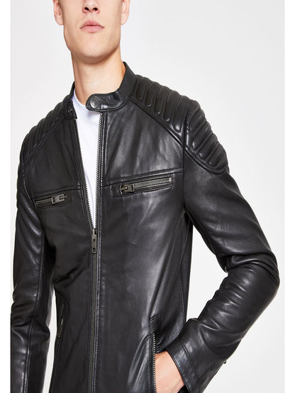 Men Black Superdry Leather Jacket - Frozva