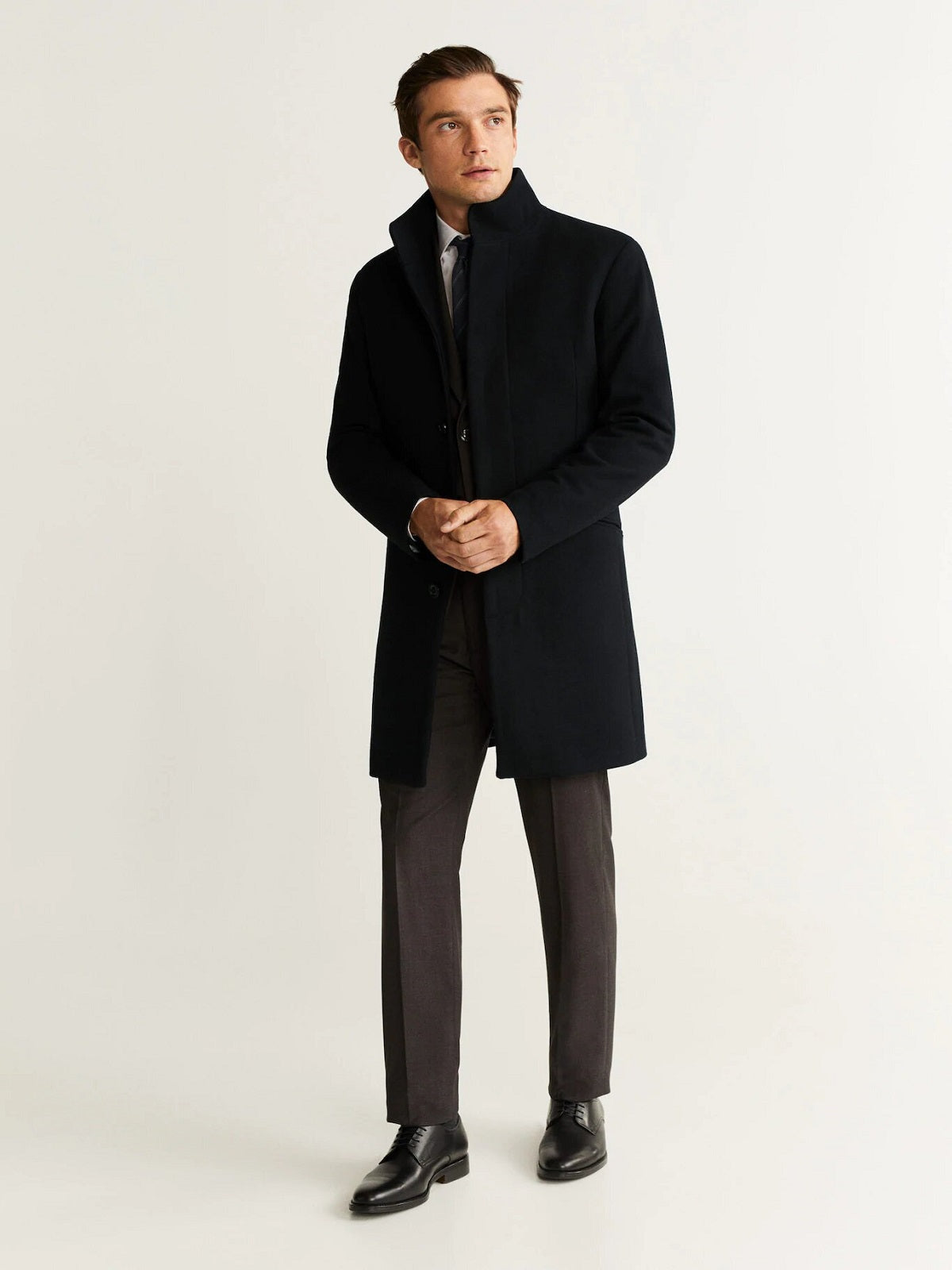 Men Jet Black Wool Trench - Frozva.com