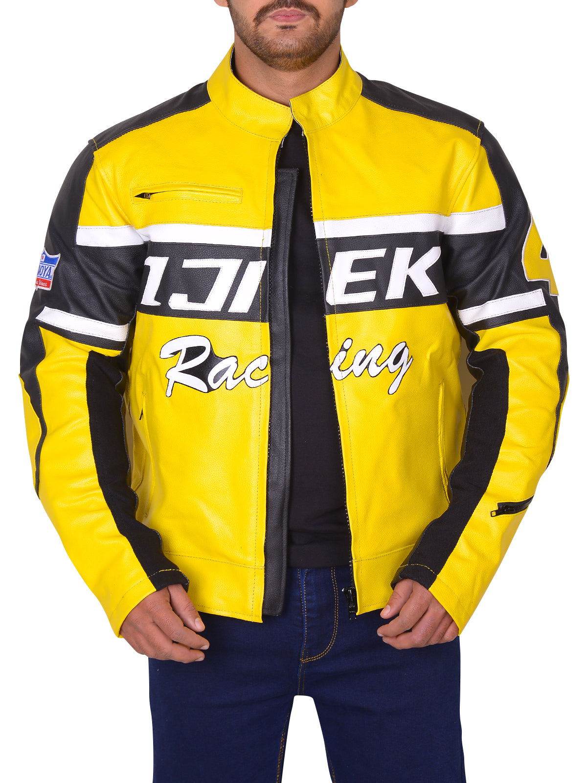 Black & Yellow Biker Real Leather Jacket – Frozva