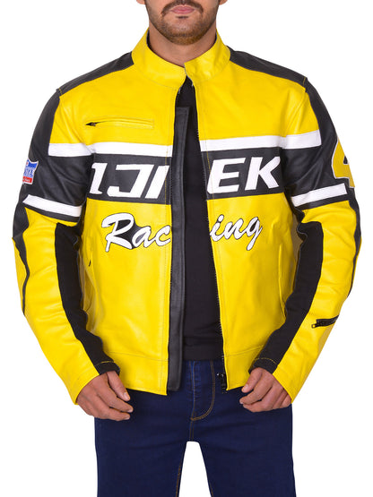 Black & Yellow Biker Real Leather Jacket – Frozva