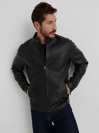 Mens Trendy Black Biker Real Leather Jacket