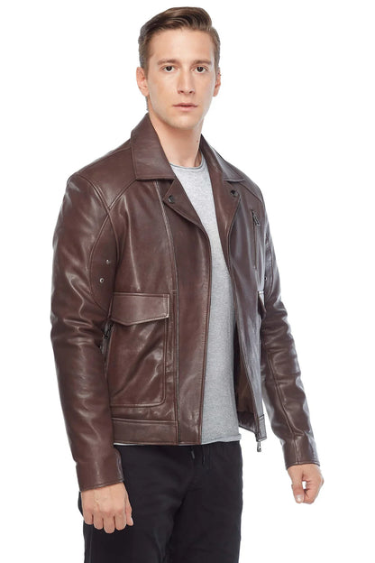 Genuine Leather Plain Brown Coat – Frozva